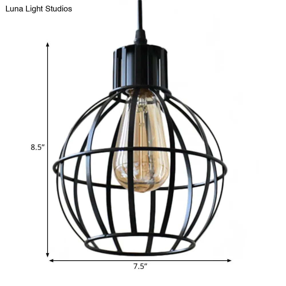 Globe Metal Hanging Pendant Lamp for Dining Room - Industrial Style, Single Light, Black Finish