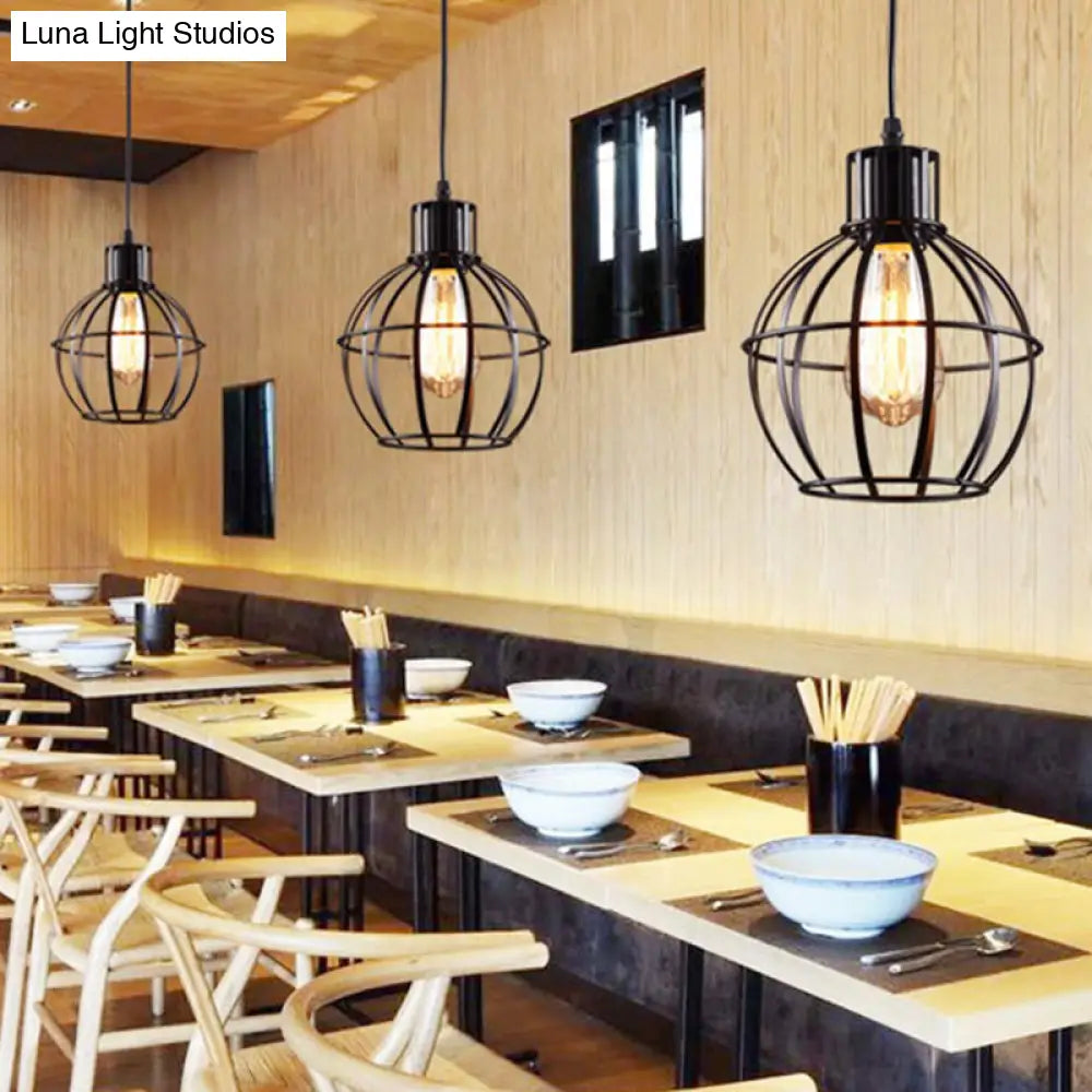 Globe Metal Hanging Pendant Lamp for Dining Room - Industrial Style, Single Light, Black Finish