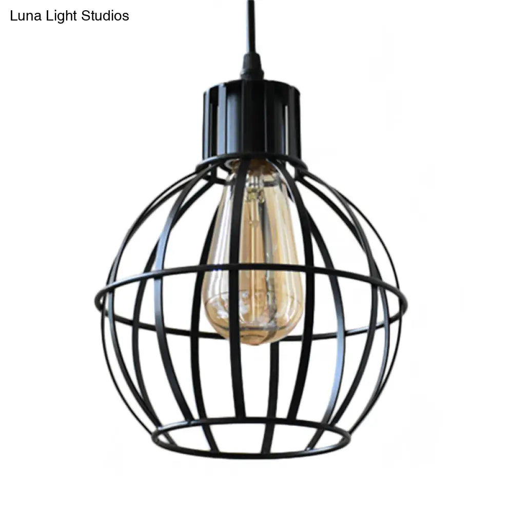 Globe Metal Hanging Pendant Lamp for Dining Room - Industrial Style, Single Light, Black Finish