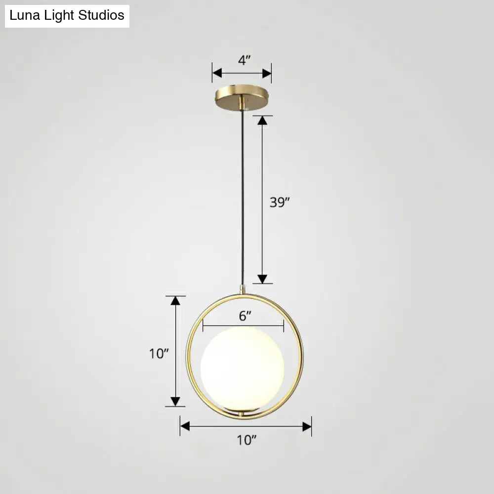 Globe Milky Glass 1-Bulb Pendant Light with Brass Loop – Modern Dining Room Suspension Lamp