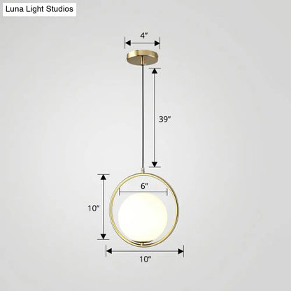 Globe Milky Glass 1-Bulb Pendant Light with Brass Loop – Modern Dining Room Suspension Lamp