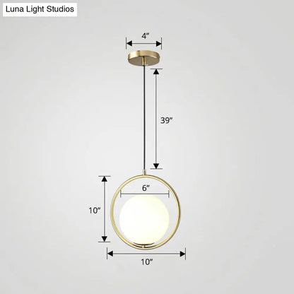 Globe Milky Glass 1-Bulb Pendant Light with Brass Loop – Modern Dining Room Suspension Lamp