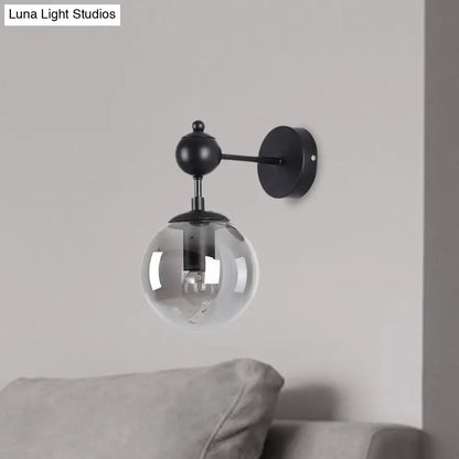 DecorBites™ DecorBites™ Globe Shade Industrial Wall Light Fixture with Clear/Grey/Amber Glass, Black Sconce Lamp - Living Room