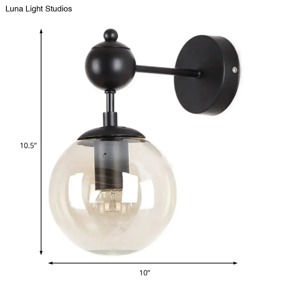 DecorBites™ DecorBites™ Globe Shade Industrial Wall Light Fixture with Clear/Grey/Amber Glass, Black Sconce Lamp - Living Room