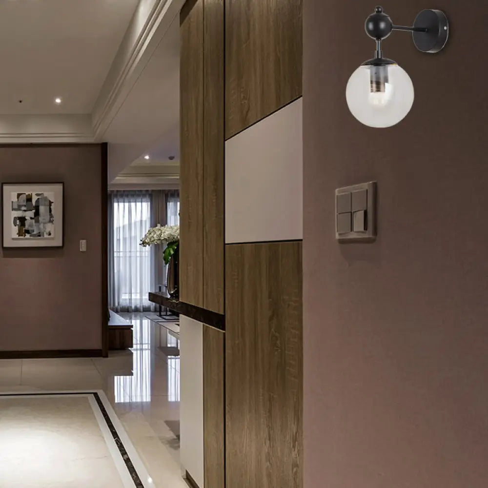 DecorBites™ DecorBites™ Globe Shade Industrial Wall Light Fixture with Clear/Grey/Amber Glass, Black Sconce Lamp - Living Room