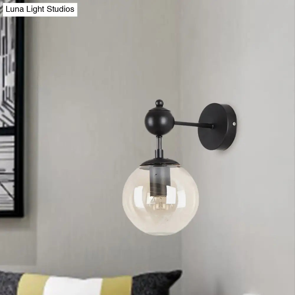 DecorBites™ DecorBites™ Globe Shade Industrial Wall Light Fixture with Clear/Grey/Amber Glass, Black Sconce Lamp - Living Room