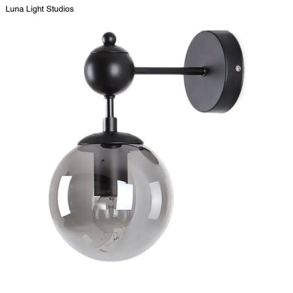 DecorBites™ DecorBites™ Globe Shade Industrial Wall Light Fixture with Clear/Grey/Amber Glass, Black Sconce Lamp - Living Room