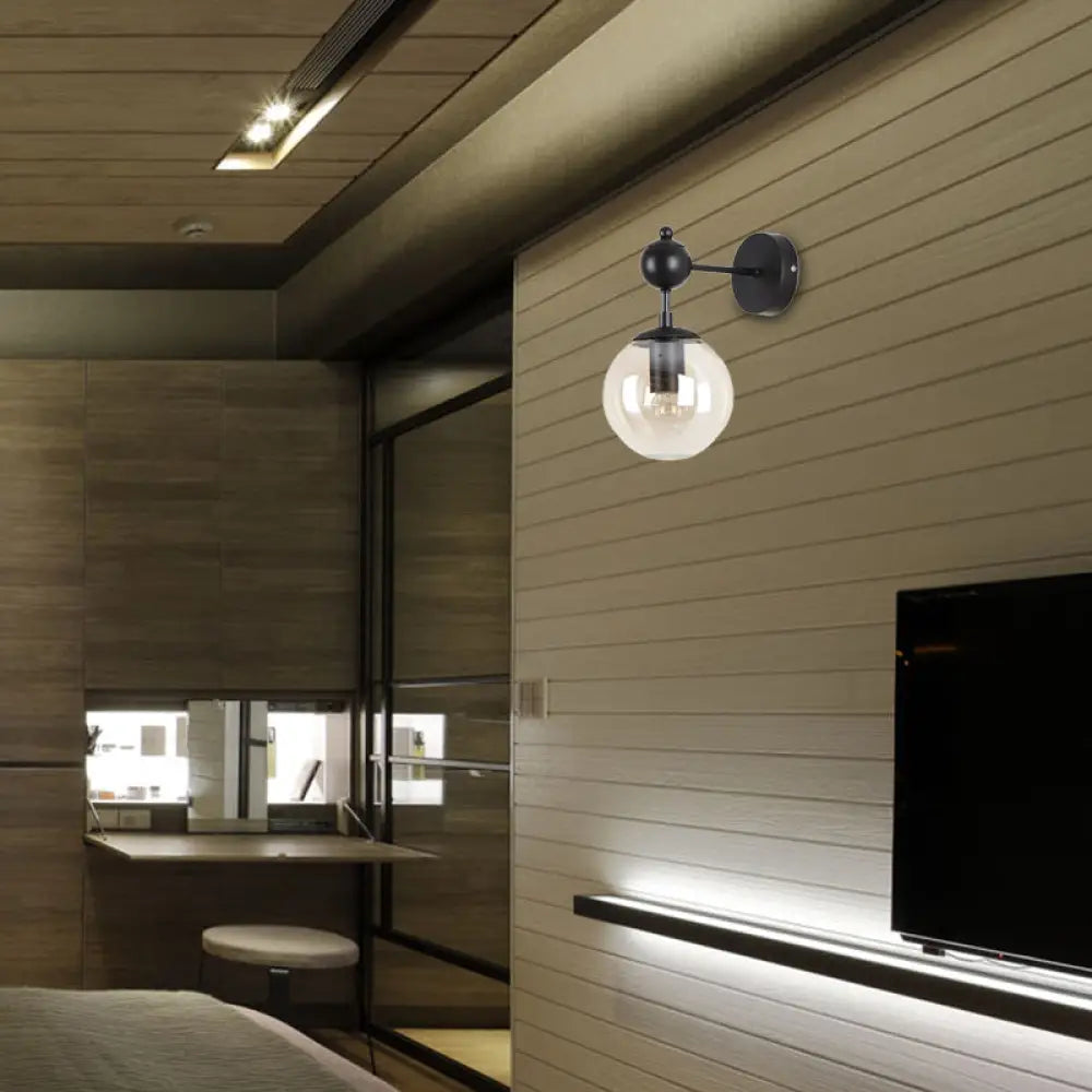 DecorBites™ DecorBites™ Globe Shade Industrial Wall Light Fixture with Clear/Grey/Amber Glass, Black Sconce Lamp - Living Room