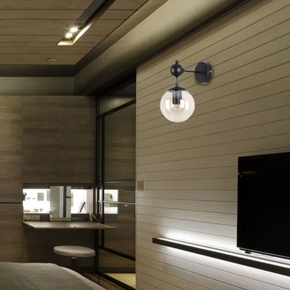 DecorBites™ DecorBites™ Globe Shade Industrial Wall Light Fixture with Clear/Grey/Amber Glass, Black Sconce Lamp - Living Room