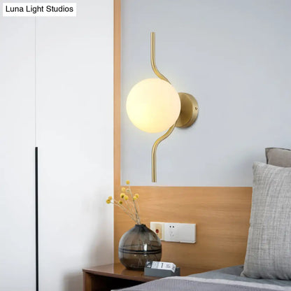 DecorBites™ Globe White Glass Wall Mount Sconce Light with Elegant Gold Arm and Base