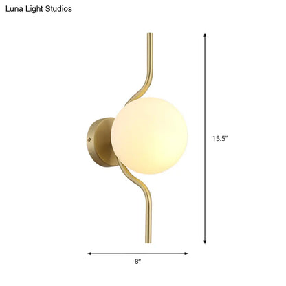 DecorBites™ Globe White Glass Wall Mount Sconce Light with Elegant Gold Arm and Base