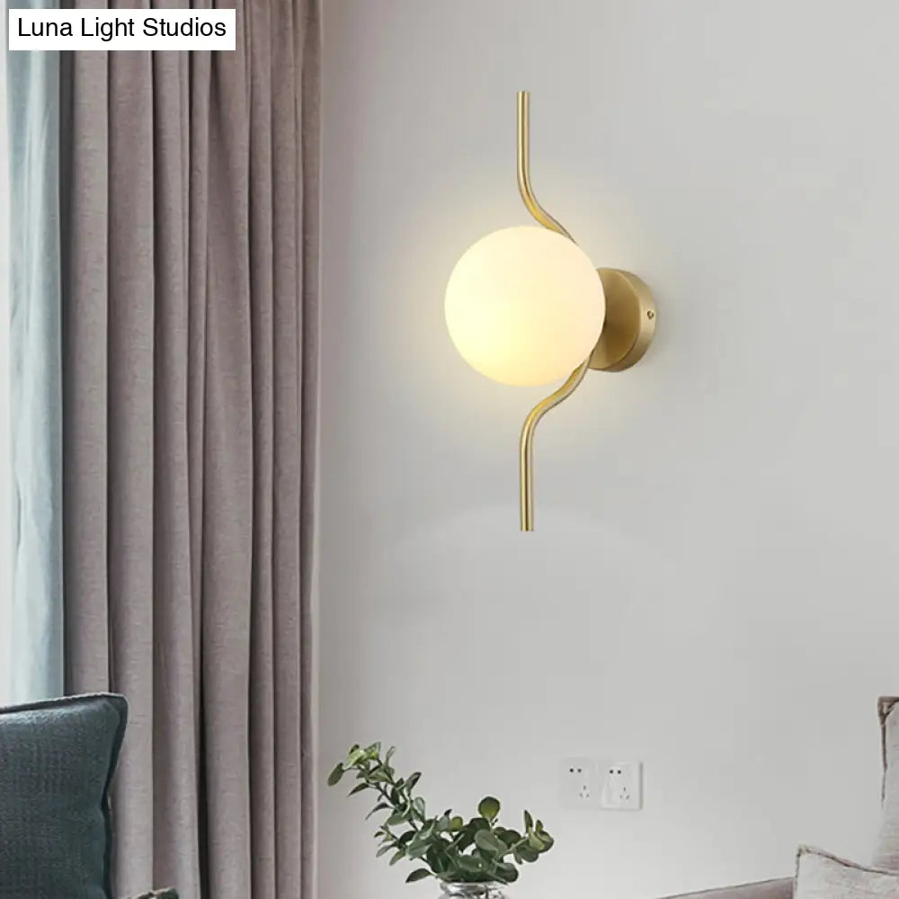 DecorBites™ Globe White Glass Wall Mount Sconce Light with Elegant Gold Arm and Base