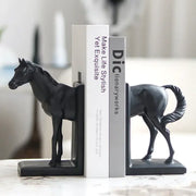 Glossy black horse stallion resin bookends with smooth finish perfect for decorbites dark horse living room decor