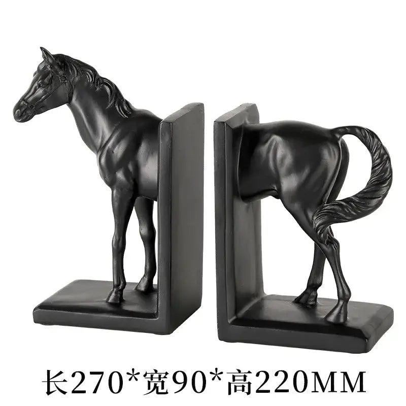Glossy black horse stallion resin bookends with detailed sculpting ideal for living room decorbites dark horse accents