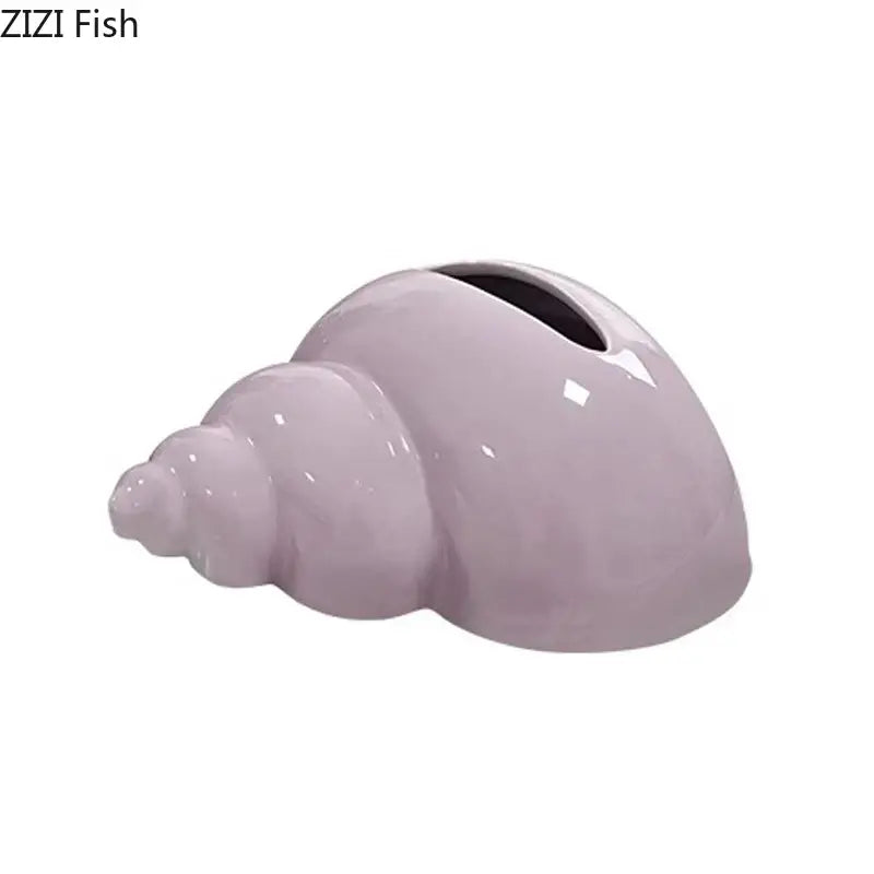 Glossy black and matte lavender decorbites conch ceramic tissue box with a curved seashell design for living room decor