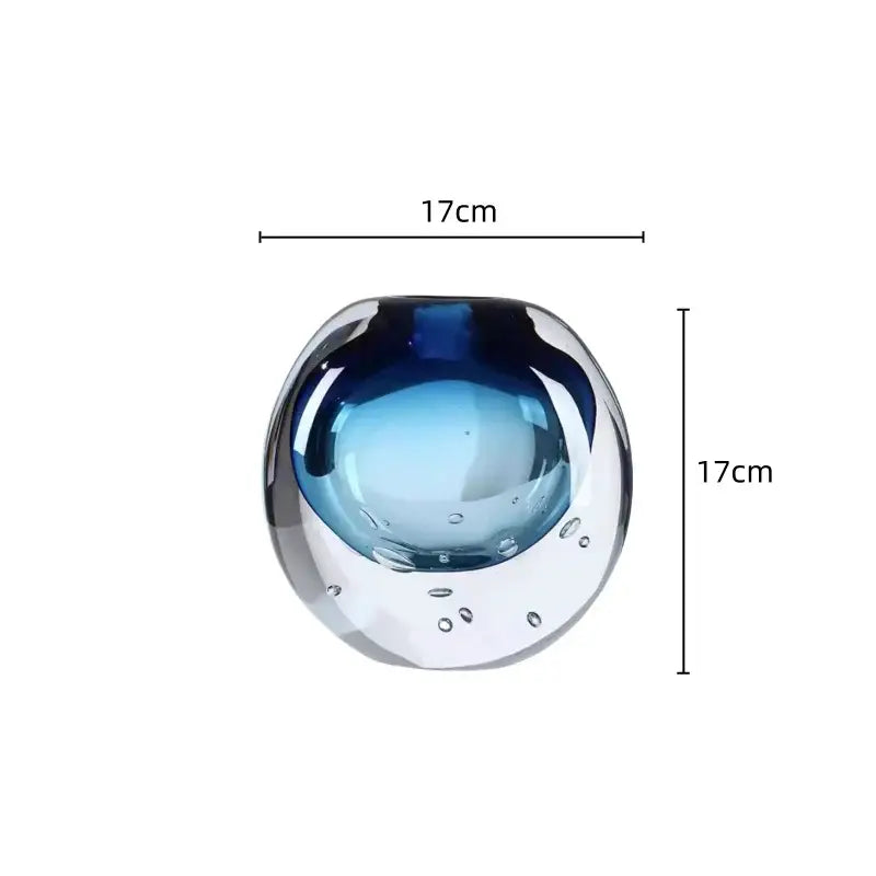 Glossy blue bubble decorbites crystal glass flower pot with translucent smooth rounded design and subtle internal bubbles