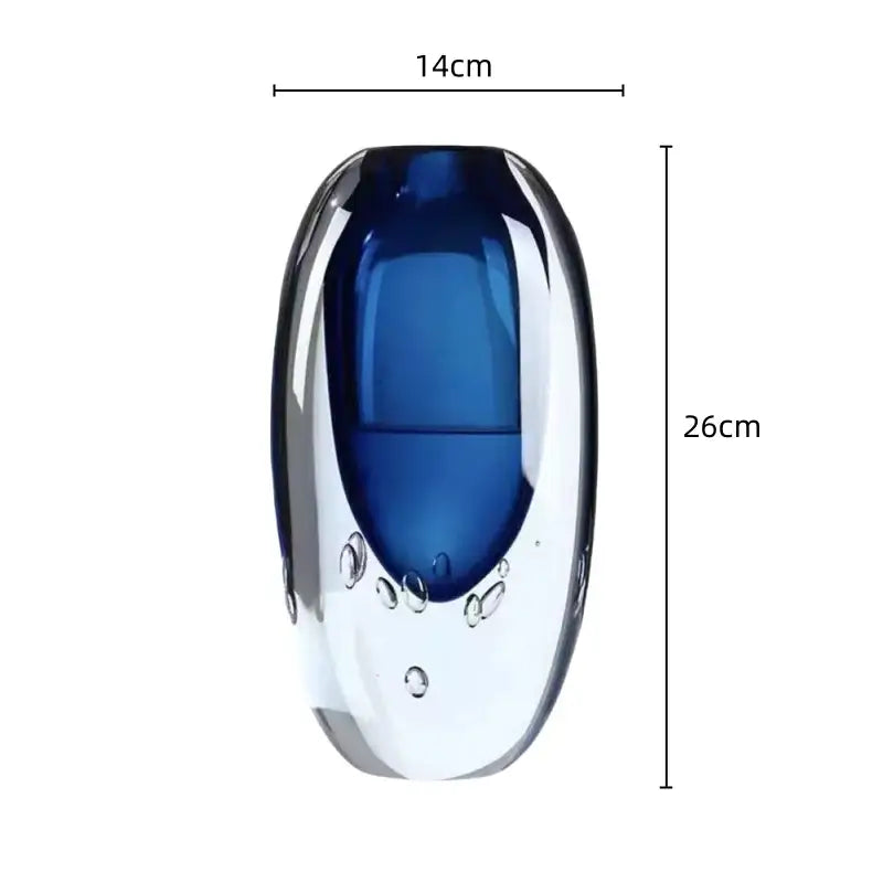 A sleek crystal glass vase with deep blue center and bubble details ideal as a decorbites flower pot for living room decor