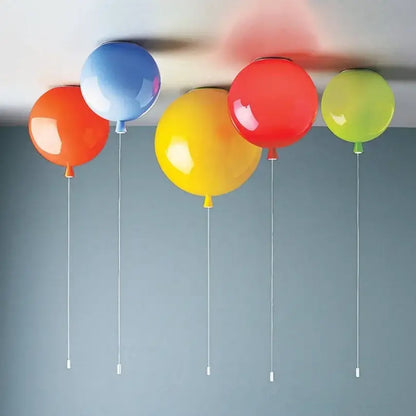 Glossy colorful balloon ceiling lamp in red yellow blue and green ideal as a ceiling lamp for kids bedroom lighting