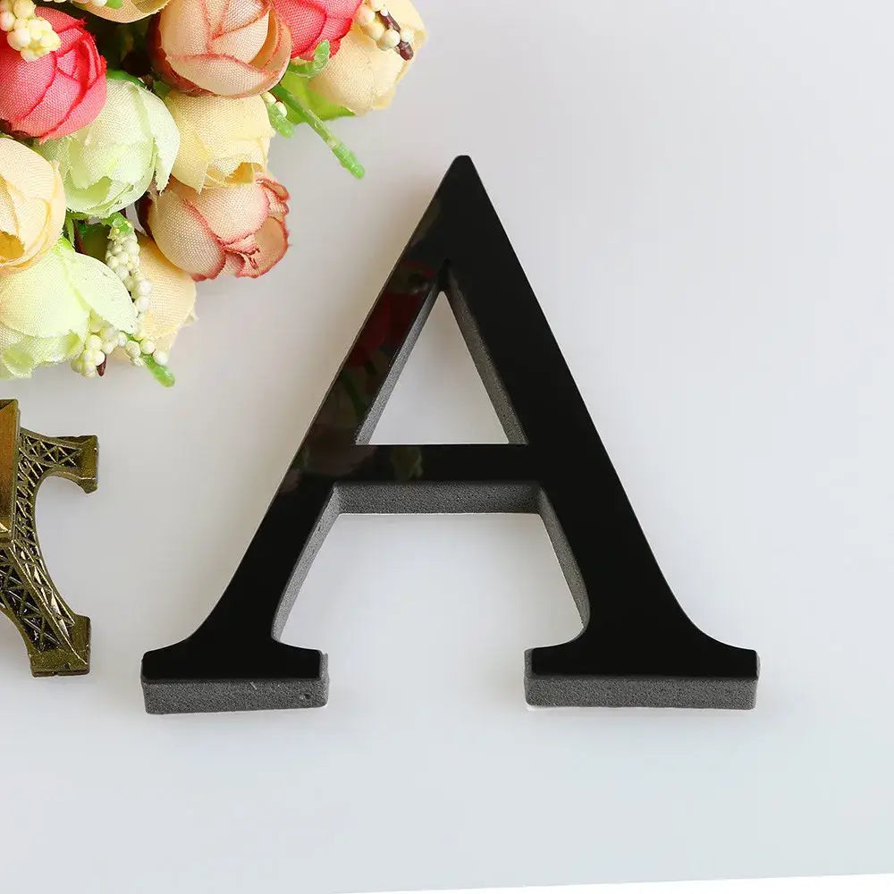 Black glossy letter a decorbites 3d mirror alphabet letters wall decor for living room with gold accents