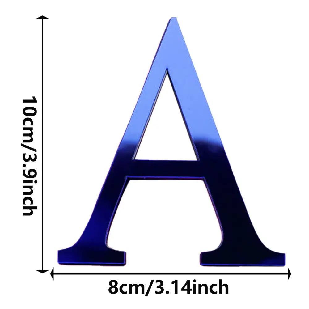 Shiny gradient blue metallic letter a from decorbites 3d mirror alphabet letters wall living room decor