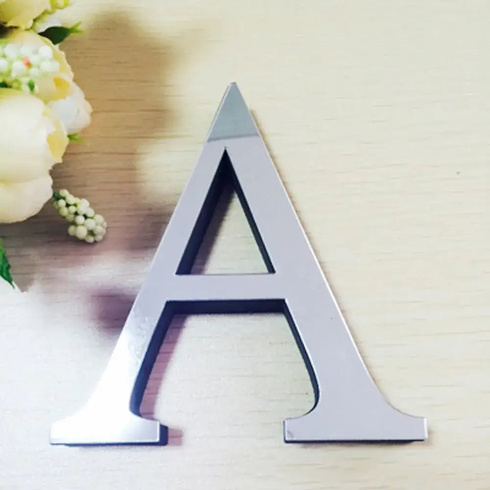 Shiny silver metallic letter a decorbites 3d mirror alphabet letters for stylish alphabet letters wall decor in living room
