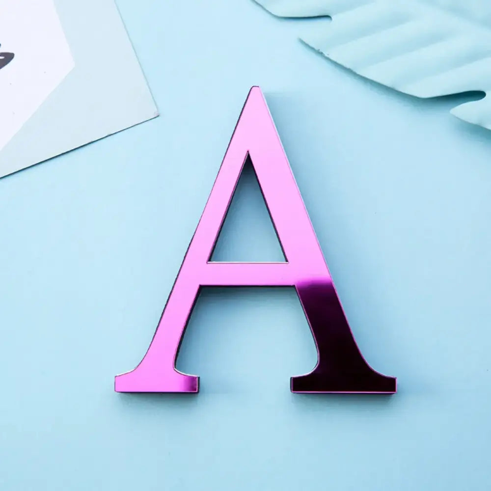 A sleek metallic pink decorbites 3d mirror alphabet letter a with glossy finish for alphabet letters wall decor