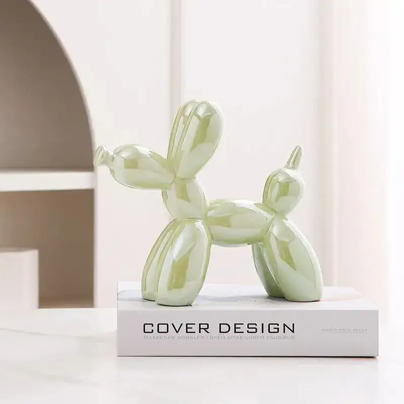 Glossy mint-green ceramic balloon dog with a sleek minimalist design suitable for living room decor and 22cm balloon dog collection
