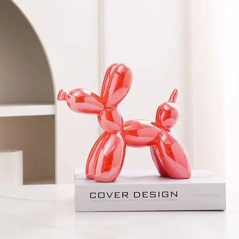 Vibrant red glossy balloon dog ceramic sculpture suitable as a 22cm balloon dog living room decor piece