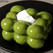 Glossy lime green bubble ceramic tissue box with rounded segments for dining table decor by Decorbites Cotton Candy