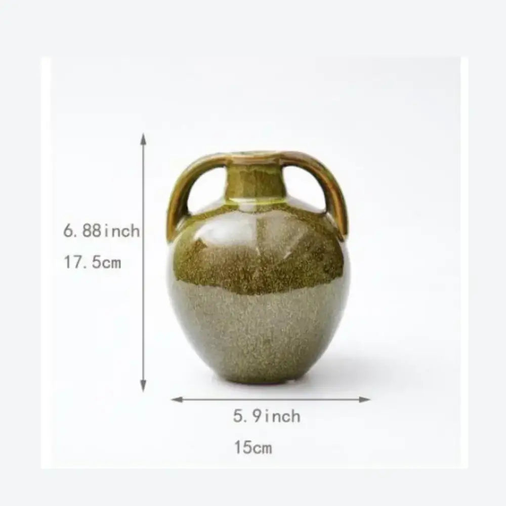 Glossy olive green ceramic vases teapot with two handles and speckled glaze finish for decorbites ceramic vases flower decor