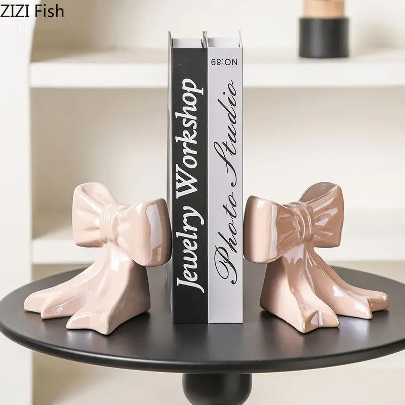Pastel pink bowknot ceramic bookends shaped like high-heeled shoes for decorbites bowknot ceramic vase bedroom decor