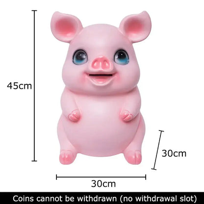 Glossy pink ceramic piggy bank savings jar with blue eyes and smiling decorbites cartoon pig figurine design