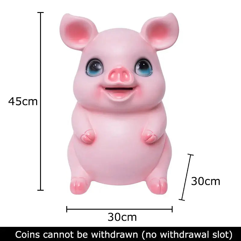 Glossy pink ceramic piggy bank savings jar with blue eyes and smiling decorbites cartoon pig figurine design