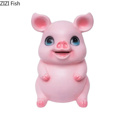 Glossy pink ceramic piggy bank with blue eyes smiling face ideal as a decorbites cartoon pig savings jar