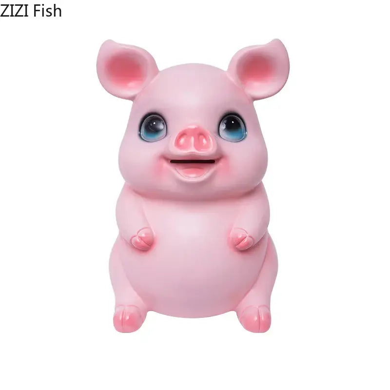 Glossy pink ceramic piggy bank with blue eyes smiling face ideal as a decorbites cartoon pig savings jar