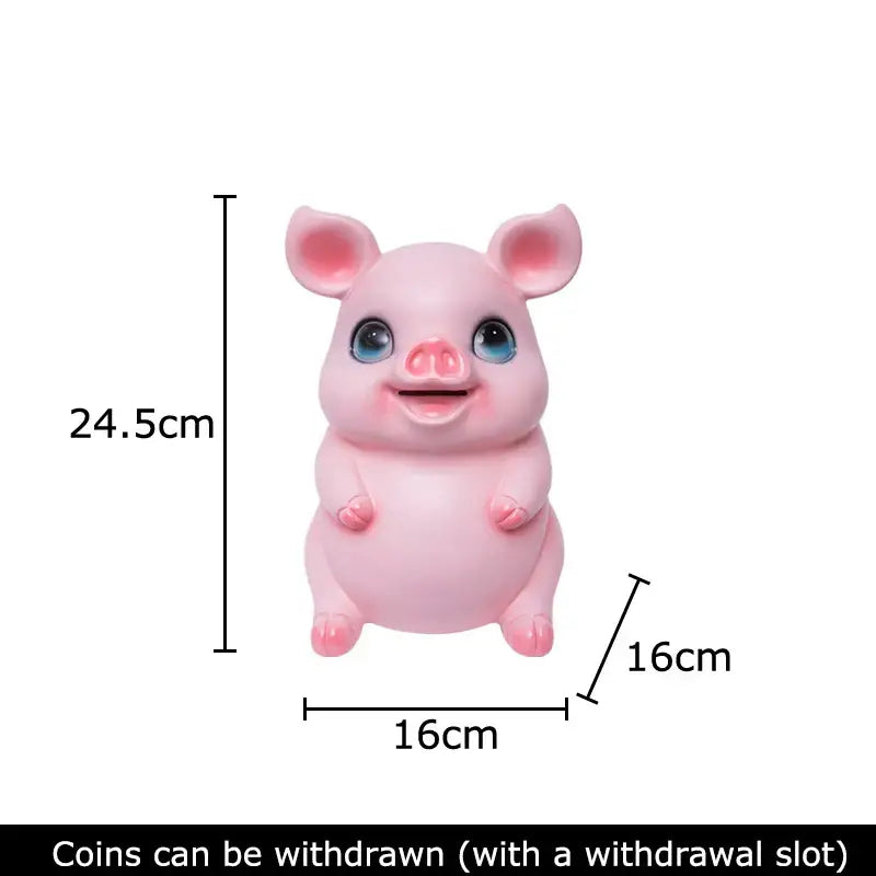 Glossy pink ceramic piggy bank with blue eyes and smiling face designed as a savings jar decorbites cartoon pig