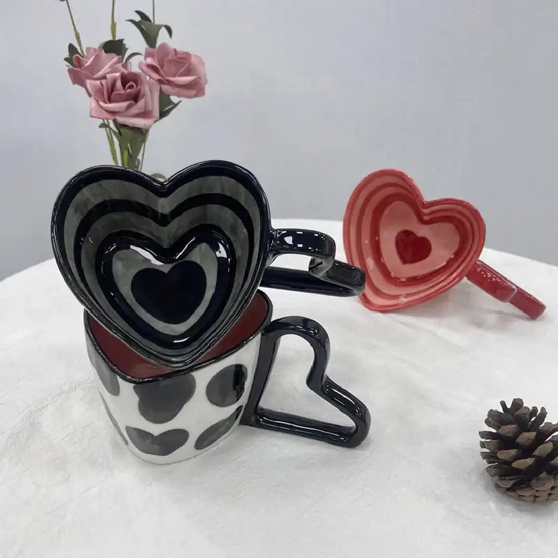 Black heart shape ceramic coffee mug with glossy finish and white polka dots for decorbites heart shape kitchen gift