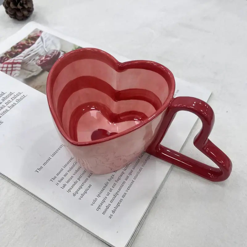Glossy red heart shape ceramic coffee mug with matching handle ideal for decorbites heart shape kitchen gift