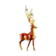 Glossy reddish brown and white deer figurine with golden antlers and gemstones for peace porch decoration set