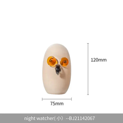 Glossy white cartoon owl glass sculpture with cream ceramic body amber eyes and dark beak for home decor decorbites cartoon owl