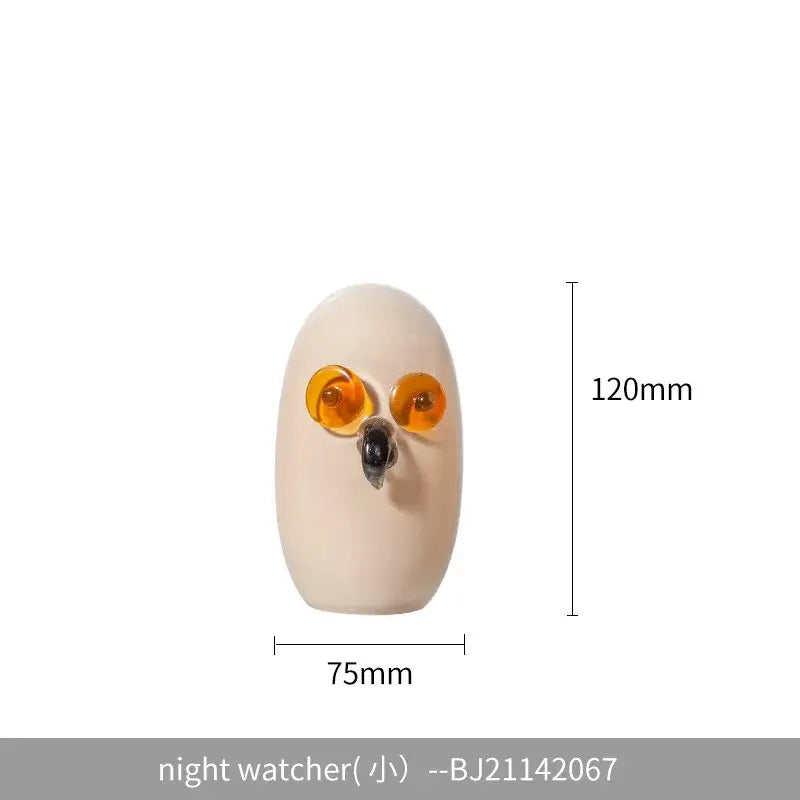 Glossy white cartoon owl glass sculpture with cream ceramic body amber eyes and dark beak for home decor decorbites cartoon owl