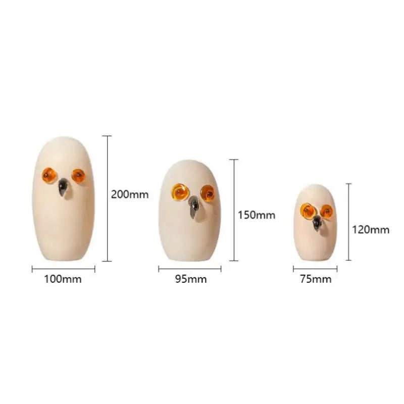 Three handcrafted cream and amber glass owl figurines with black beak for home decor decorbites cartoon owl glass sculpture