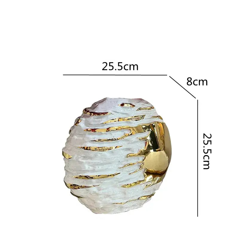 A translucent white ceramic fringe geometry vase with gold metallic accents and textured layered design for decorbites decor