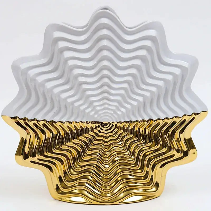 A sleek modern fringe geometry ceramic vase in glossy white and gold ideal for living room decorbites fringe geometry decor
