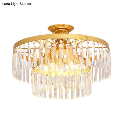 DecorBites™ DecorBites™ Gold 2-Layer Crystal Semi Flush Mount Light Fixture with 3/5 Bulbs - Postmodern Style for Living Room