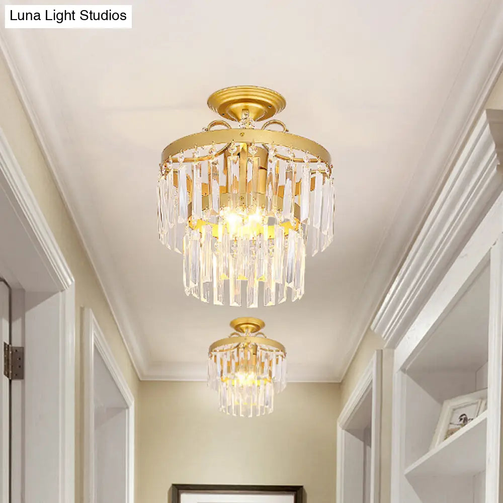 DecorBites™ DecorBites™ Gold 2-Layer Crystal Semi Flush Mount Light Fixture with 3/5 Bulbs - Postmodern Style for Living Room