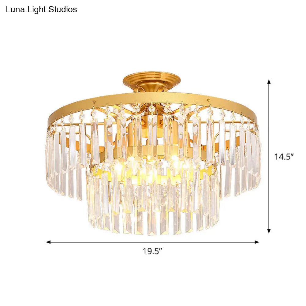 DecorBites™ DecorBites™ Gold 2-Layer Crystal Semi Flush Mount Light Fixture with 3/5 Bulbs - Postmodern Style for Living Room