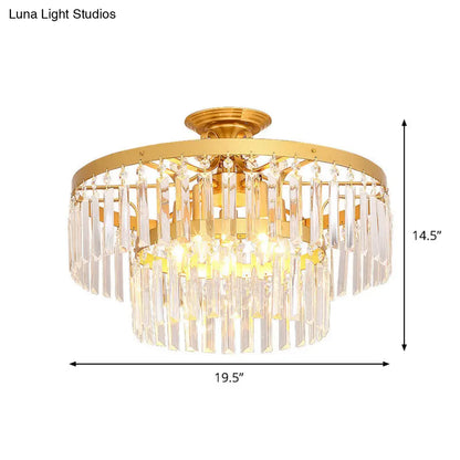 DecorBites™ DecorBites™ Gold 2-Layer Crystal Semi Flush Mount Light Fixture with 3/5 Bulbs - Postmodern Style for Living Room