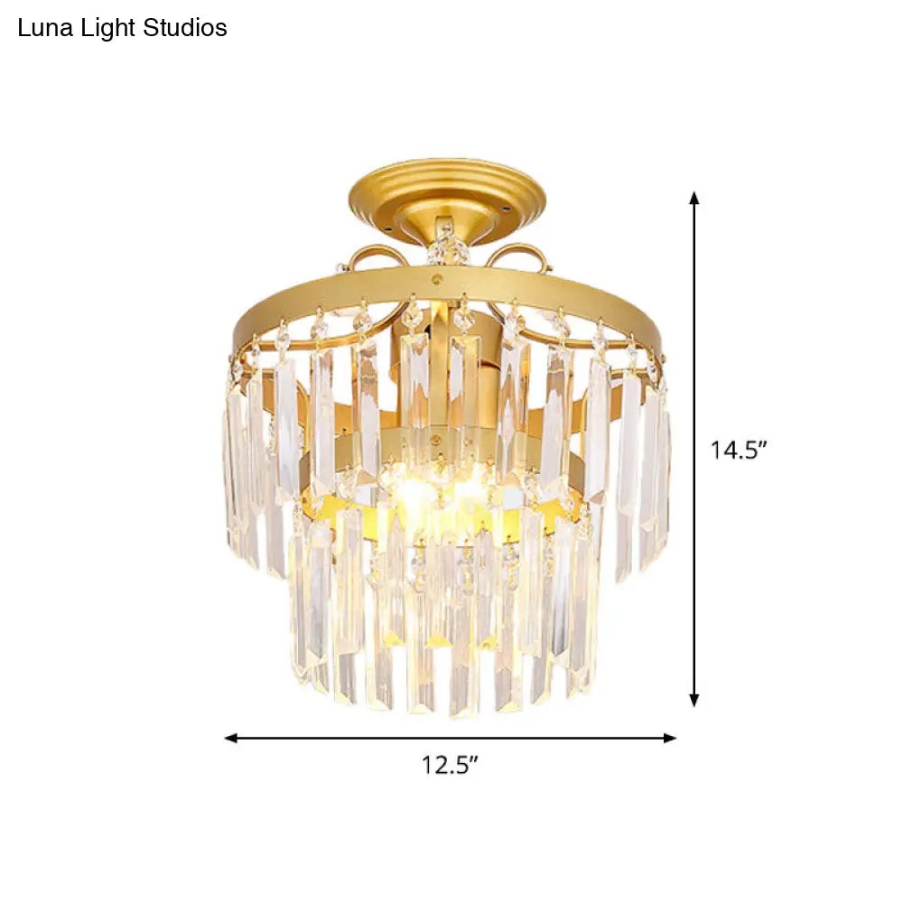 DecorBites™ DecorBites™ Gold 2-Layer Crystal Semi Flush Mount Light Fixture with 3/5 Bulbs - Postmodern Style for Living Room