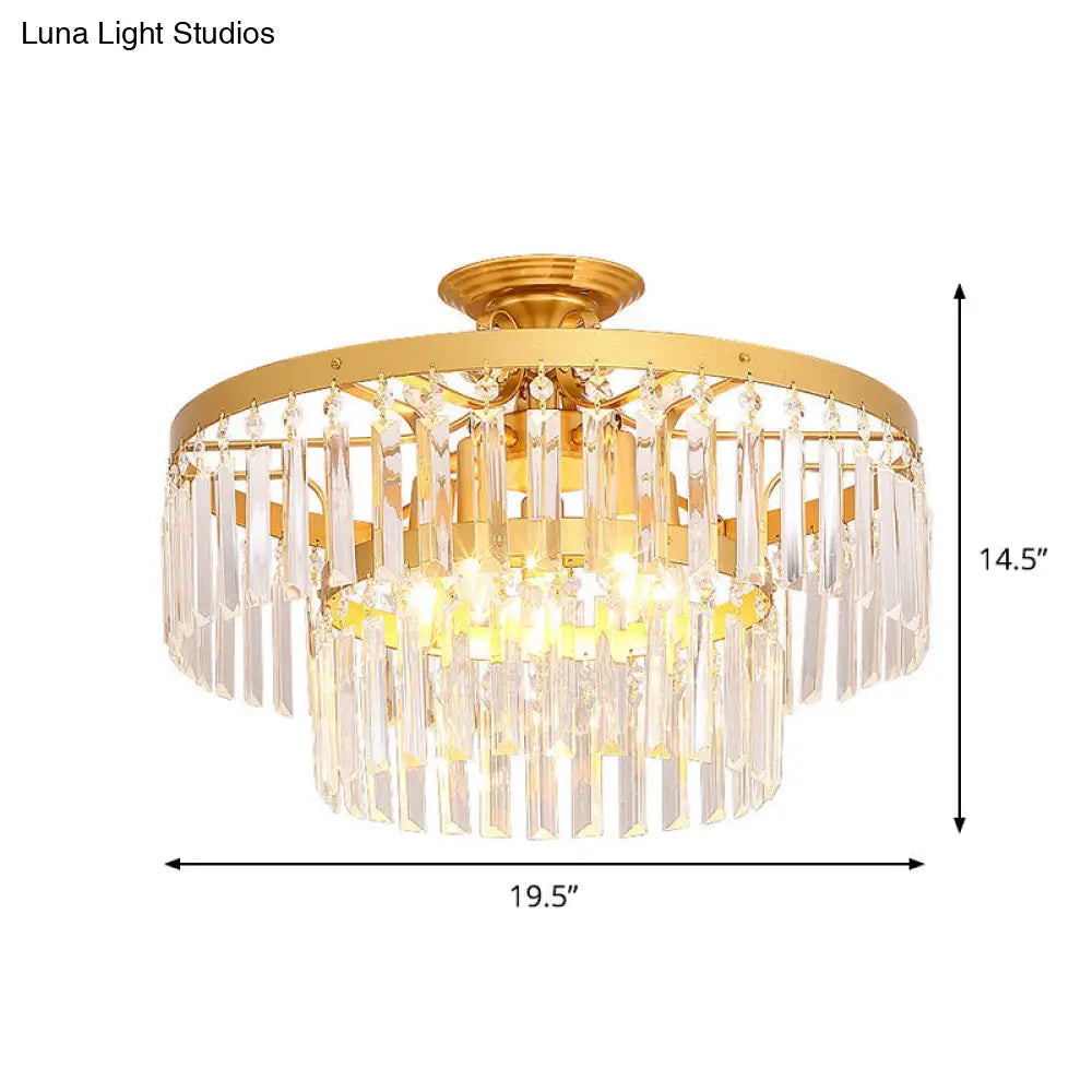 DecorBites™ DecorBites™ Gold 2-Layer Crystal Semi Flush Mount Light Fixture with 3/5 Bulbs - Postmodern Style for Living Room